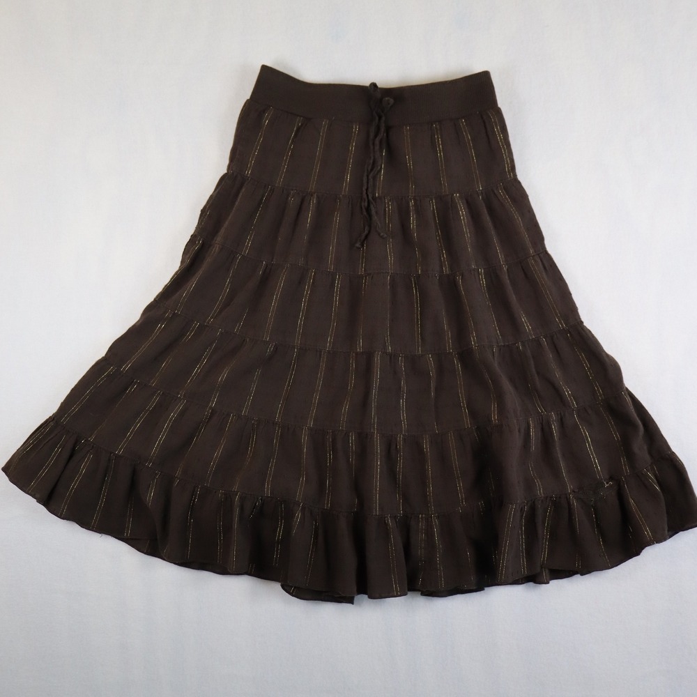 Vintage Y2K My Michelle Midi Skirt‎ Women's Medium Brown Metallic Ruffle Boho